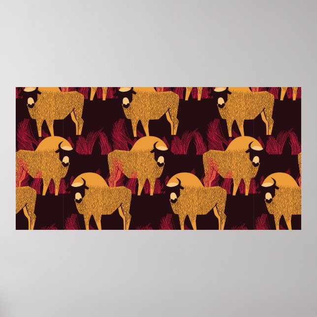 Affiche Bison dans un champ en haute herbe sans soudure mo (Devant)