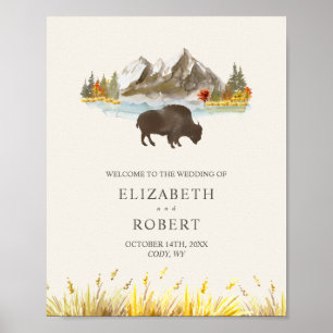 Affiche Bison d'aquarelle de Buffalo Ranch Automne Mariage