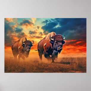 Affiche Bison de Buffalo Animaux Faune Wilderness Coloré