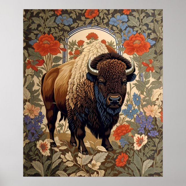 Affiche Bison élégant William Morris inspiré (Devant)