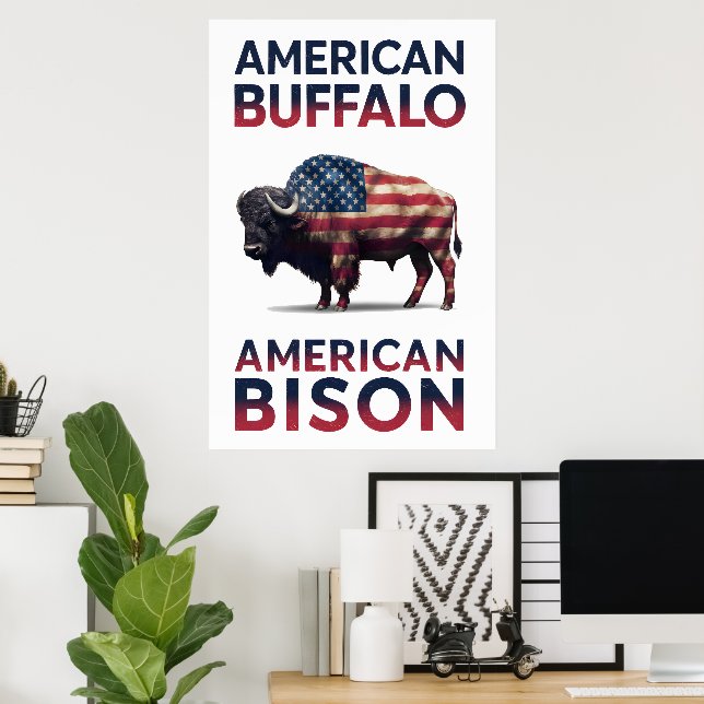 Affiche Bison enveloppé dans les étoiles et les rayures (Bureau à domicile)