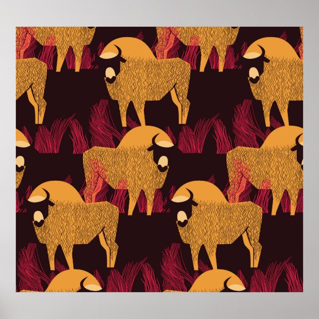 Affiche Bison Haute herbe : Motif de terrain. (Devant)