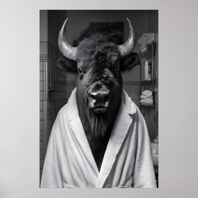 Affiche Bison in Bathrobe Art Print, Funny Bathroom (Devant)
