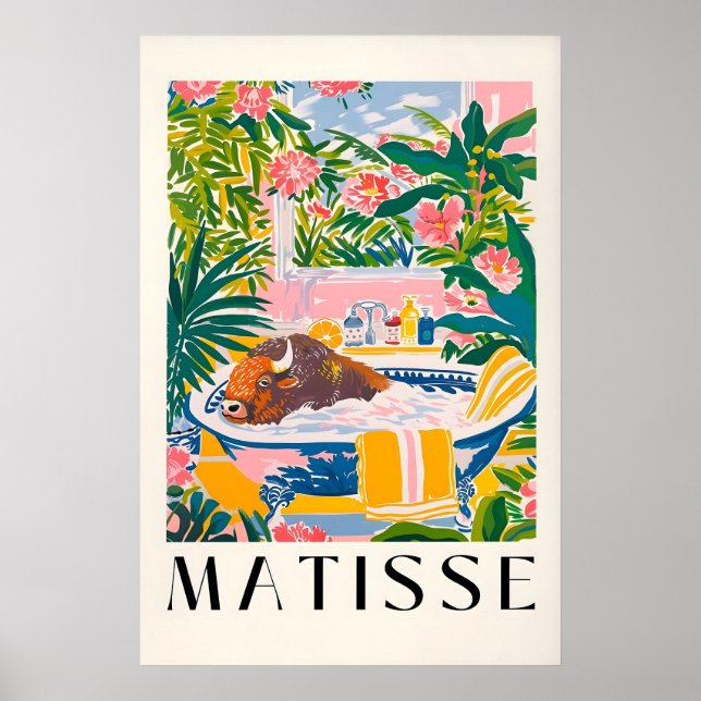 Affiche Bison in Bathtub Art Print Tropical Bathroom (Devant)