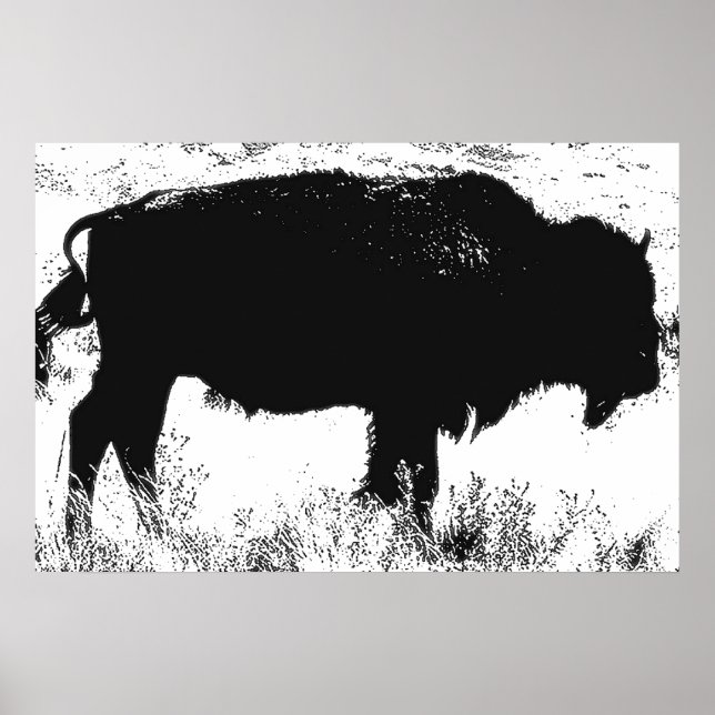 Affiche Bison noir et blanc Pop Art (Devant)