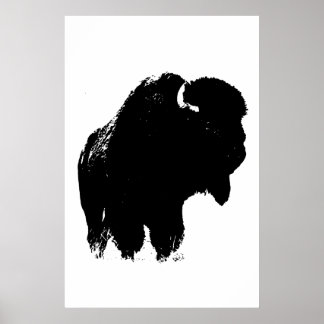 Affiche Bison noir et blanc Silhouette Pop Art