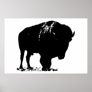 Affiche Bison noir et blanc Silhouette Pop Art