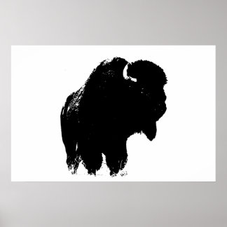 Affiche Bison noir et blanc Silhouette Pop Art