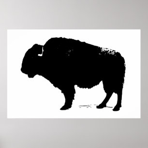 Affiche Bison noir et blanc Silhouette Pop Art