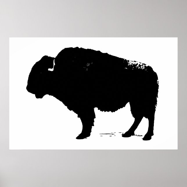 Affiche Bison noir et blanc Silhouette Pop Art (Devant)