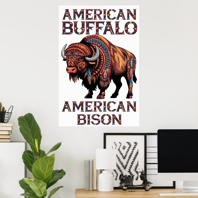 Affiche Bison Orné De Plumes (Bureau à domicile)