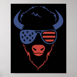 Affiche Bison patriotique 4 juillet Drapeau américain quat