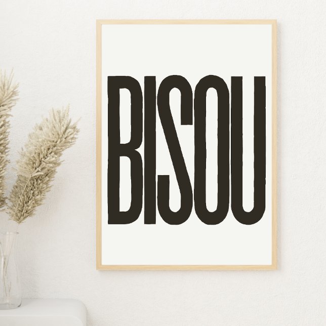 Affiche "Bisou" Baiser en français blanc et noir (Créateur téléchargé)