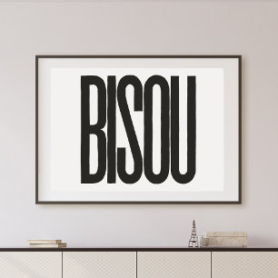 Affiche "Bisou" Baiser en français Typographie noire Impri