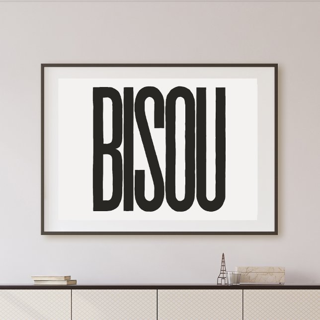 Affiche "Bisou" Baiser en français Typographie noire Impri (Créateur téléchargé)