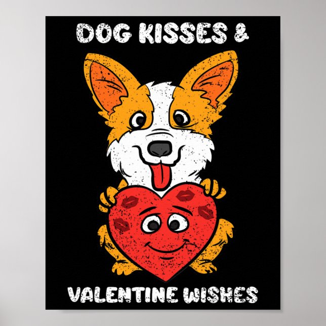 Affiche Bisous de chien et vœux de la Saint-Valentin Corgi (Devant)
