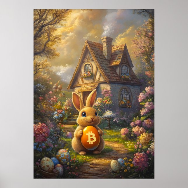 Affiche Bitcoin Joyeux lapin de Pâques lapin Mur Art (Devant)
