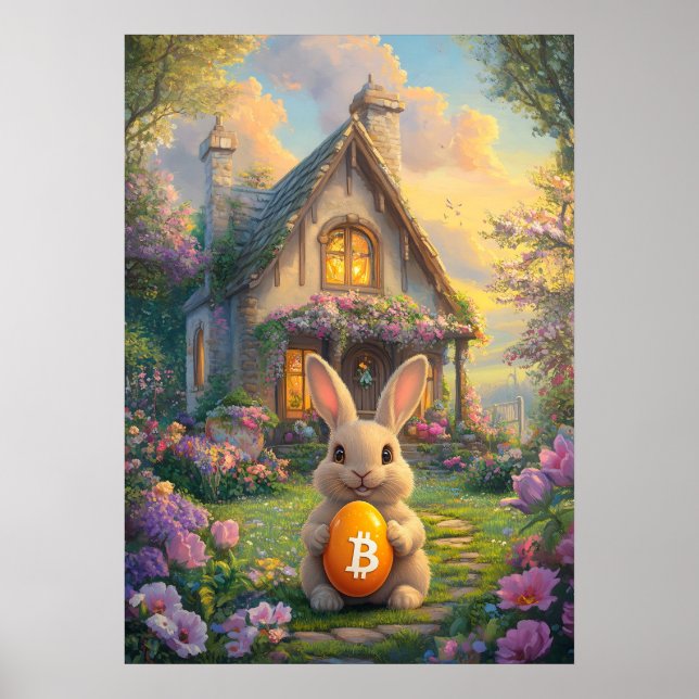 Affiche Bitcoin Lapin de Pâques Crypto Rabbit Trou (Devant)