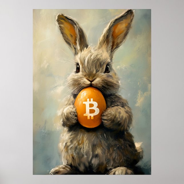 Affiche Bitcoin lapin de Pâques trou de lapin (Devant)
