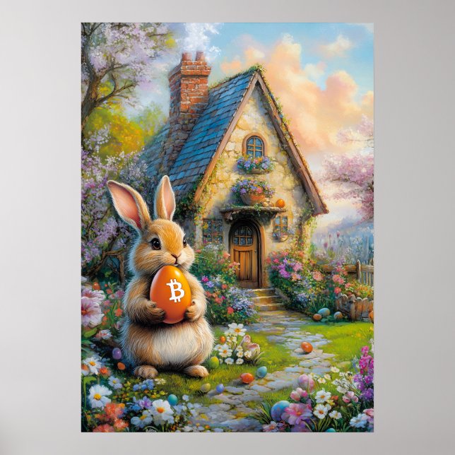 Affiche Bitcoin Lapin de Pâques Trou de lapin Crypto BTC (Devant)