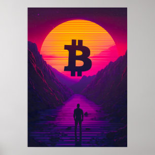Affiche Bitcoin Neon Retro Sunset