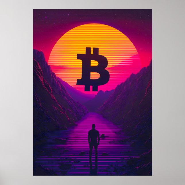 Affiche Bitcoin Neon Retro Sunset (Devant)