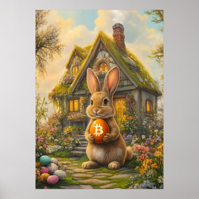 Affiche Bitcoin Oeuf de Pâques Hodl Rabbit Trou (Devant)