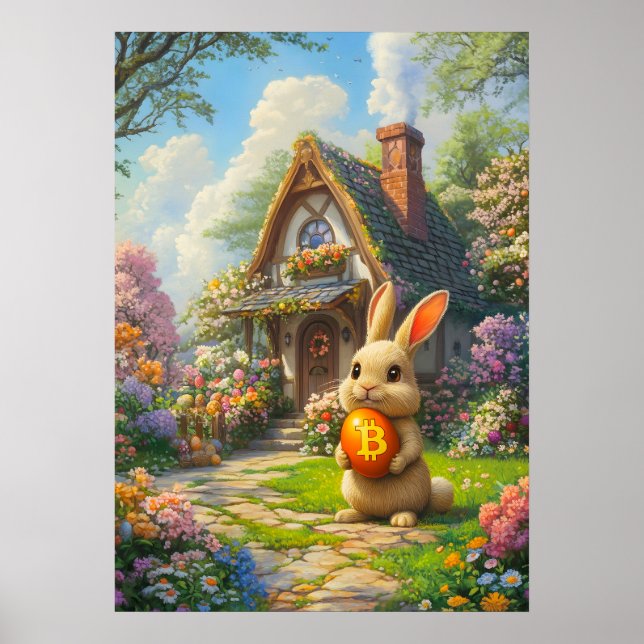 Affiche Bitcoin Rabbit Trou de lapin de Pâques Mur Art (Devant)