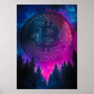 Affiche Bitcoin violet Crypto Galaxy Espace