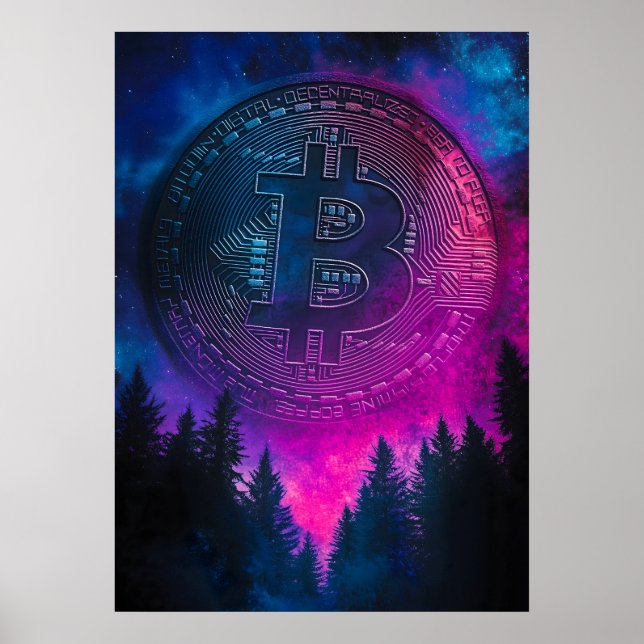 Affiche Bitcoin violet Crypto Galaxy Espace (Devant)