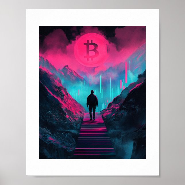 Affiche Bitcoin Voyage Neon Wall Art Imprimer (Devant)
