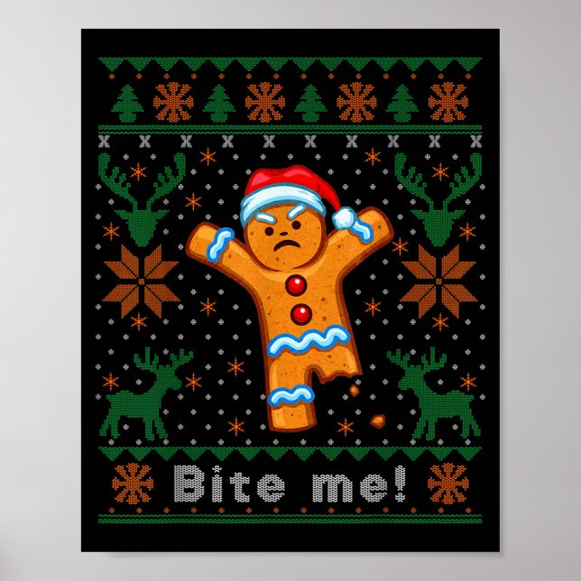 Affiche Bite Me Gingerbread Man - Funny Ugly Christmas Swe (Devant)