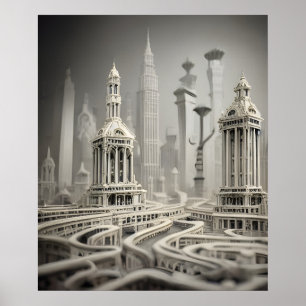 Affiche Bizarre Abstraite Gris Monochromatique Surreal Vil