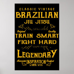 Affiche BJJ Train Smart Combattre Dur Vintage Jiu Jitsu
