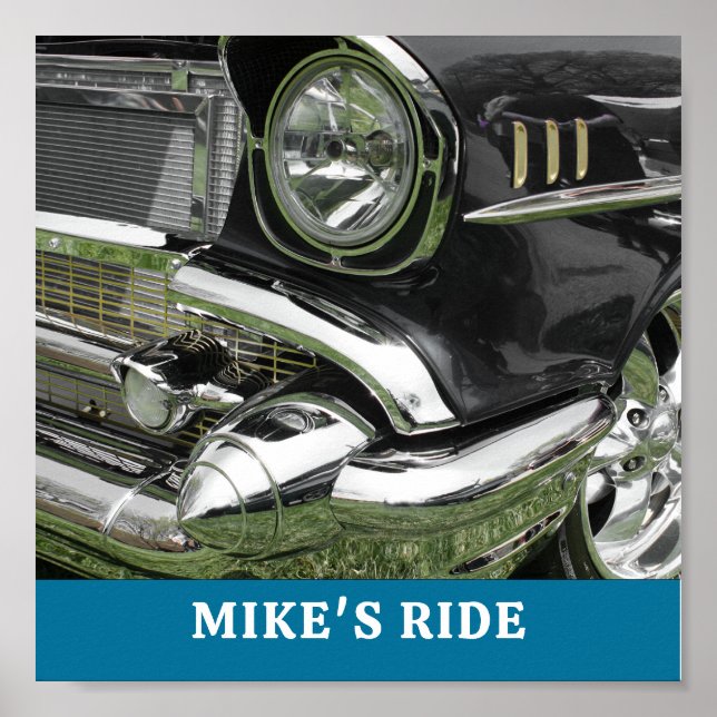 Affiche Black 1957 Chevy Car, Nom/Message, Votre Photo/Art (Devant)