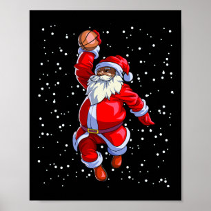 Affiche Black African American Santa Claus Basketball afro