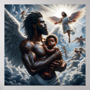 Affiche Black African Angel man Avec bébé