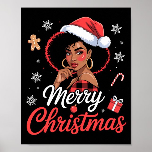 Affiche Black African Girl American Merry Christmas Santa  (Devant)