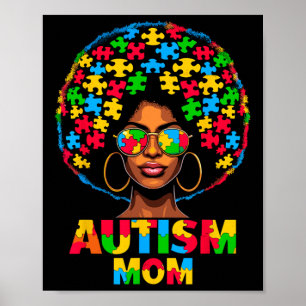 Affiche Black Afro Maman Sensibilisation sur l'autisme amé