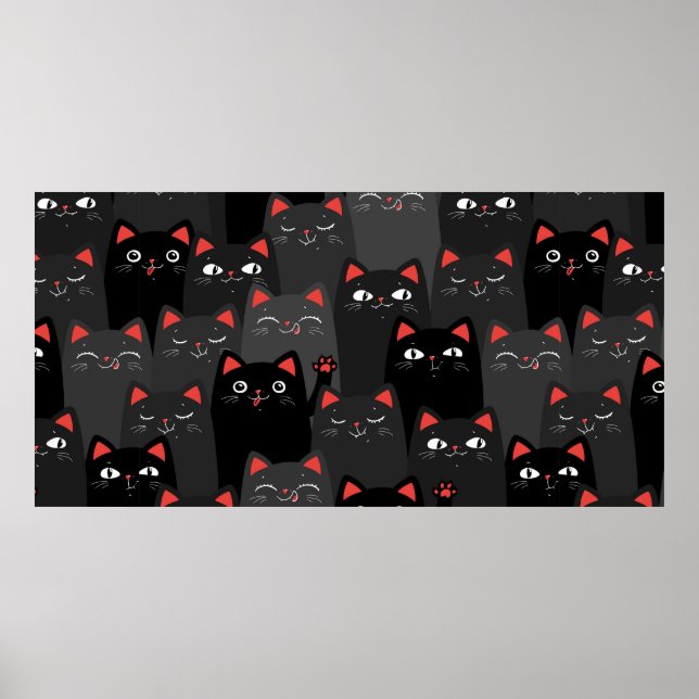 Affiche Black and grey Cats. Cartoon seamless pattern. Vin (Devant)