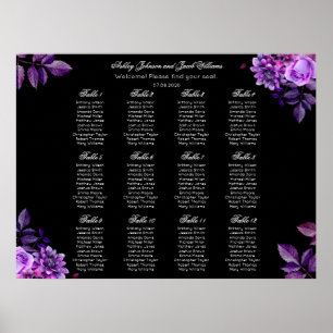 Affiche Black and purple floral wedding seating chart