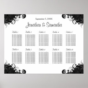 Affiche Black and White 10 Wedding Tables Seating Charts