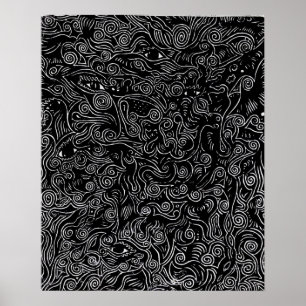 Affiche Black and white abstract spirals and Eye
