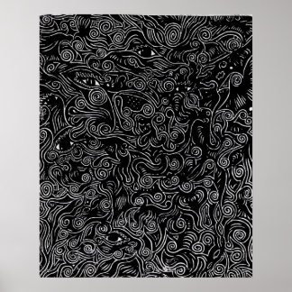 Affiche Black and white abstract spirals and Eye