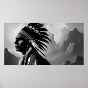 Affiche Black and White American Indian Man Monochrome