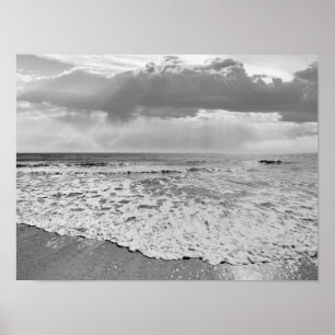 Affiche Black and White Beach Ocean Photo 194