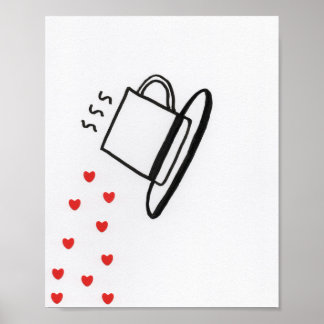 Affiche Black and White Cup with Red Hearts Pouring