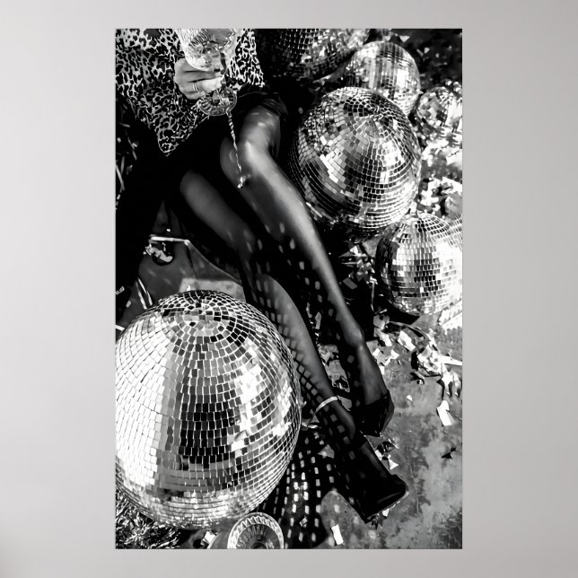 Affiche Black and White Disco Ball Print, Cocktail (Devant)