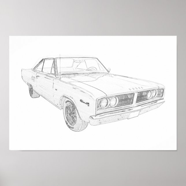 Affiche Black and White Dodge Coronet Mopar Muscle Car (Devant)