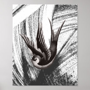 Affiche Black and white, doodle drawing of a bird